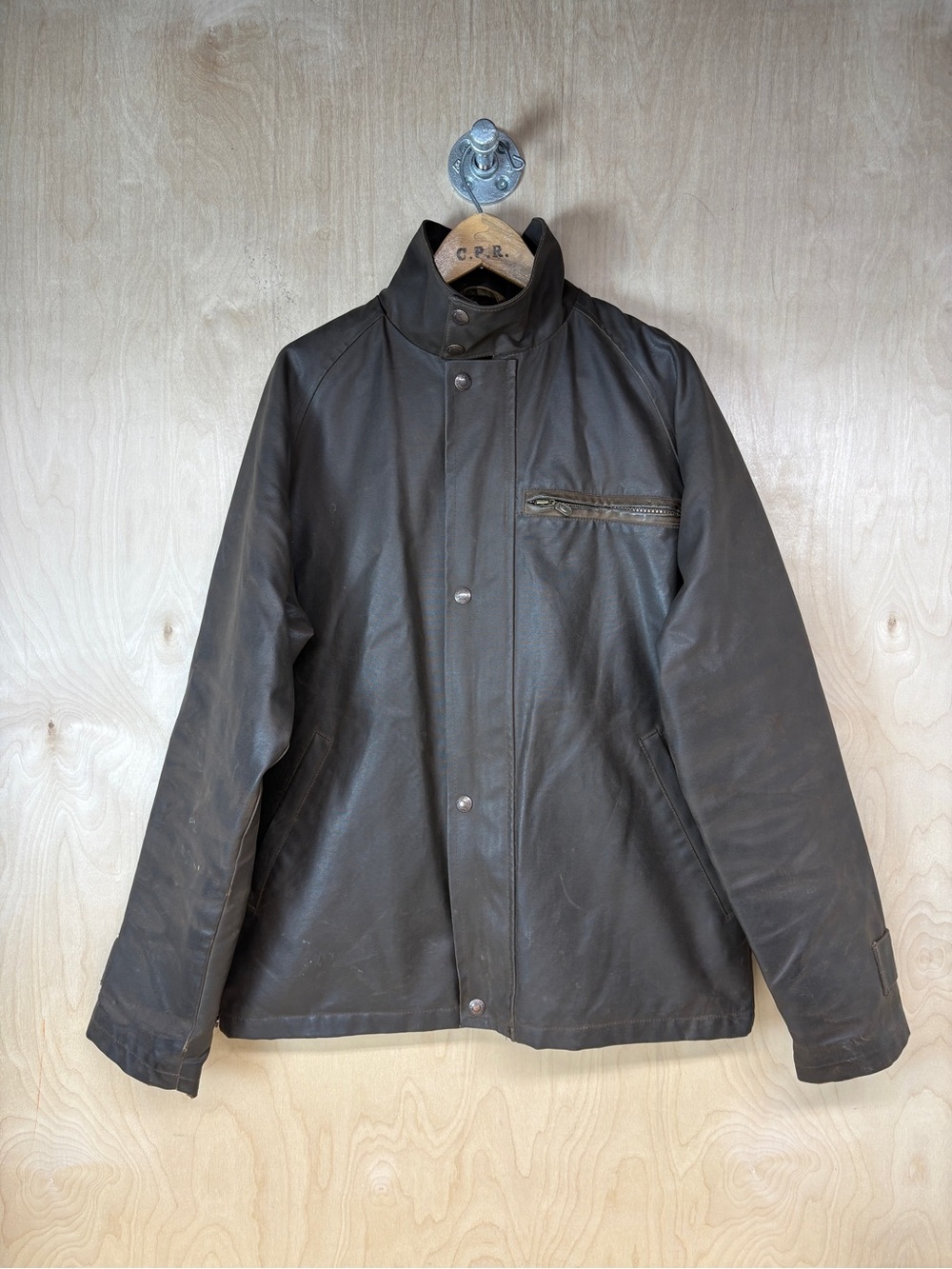 Men's Dark Brown Waxed Canvas and Leather Bomber Jacket